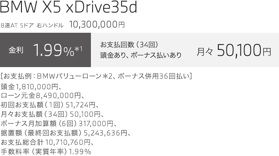 BMW X5 xDrive35d　お支払い例