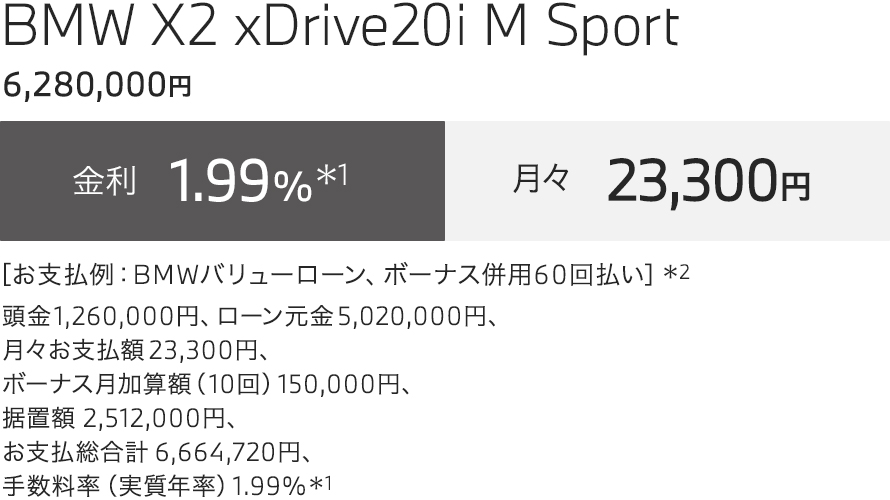 BMW X2 xDrive20i M Sport 支払例