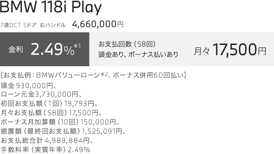 BMW 118i Play お支払い例